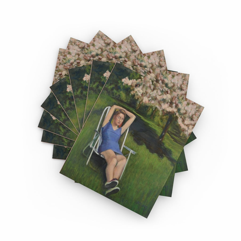 Woman on Lawn with Cherry Blossoms - Greeting cards (8 pcs)