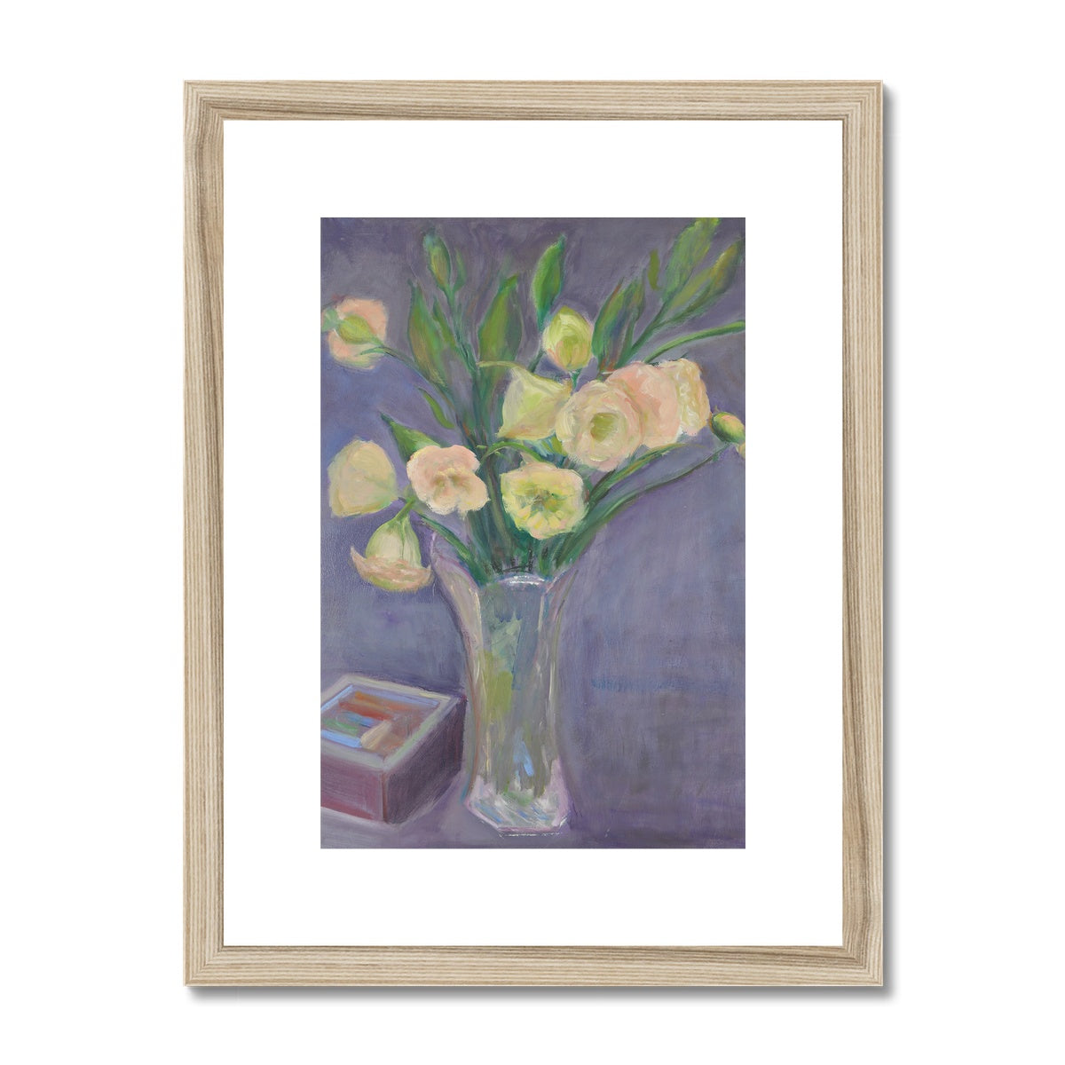 Framed Print - Pink Roses With Lavender Wall