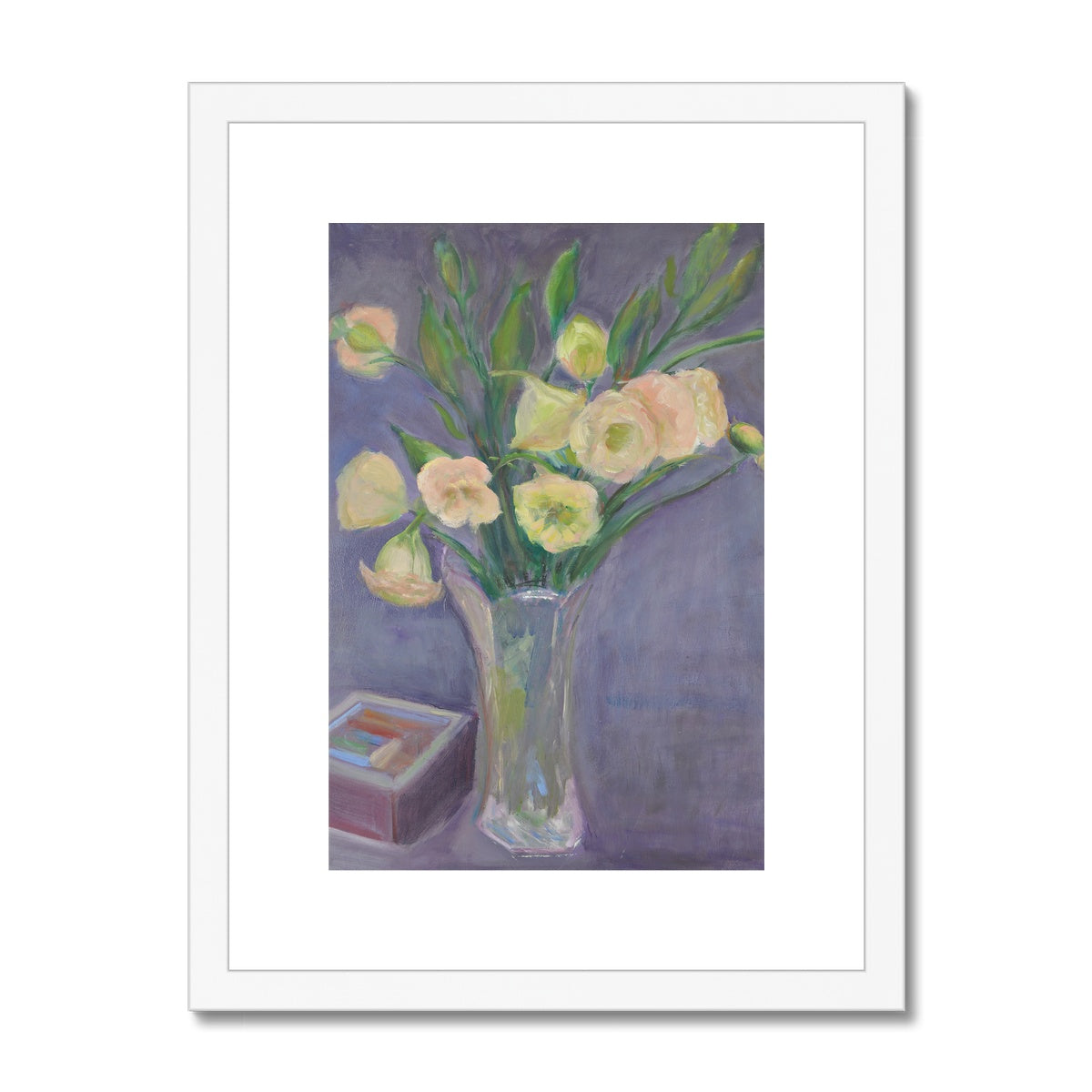 Framed Print - Pink Roses With Lavender Wall