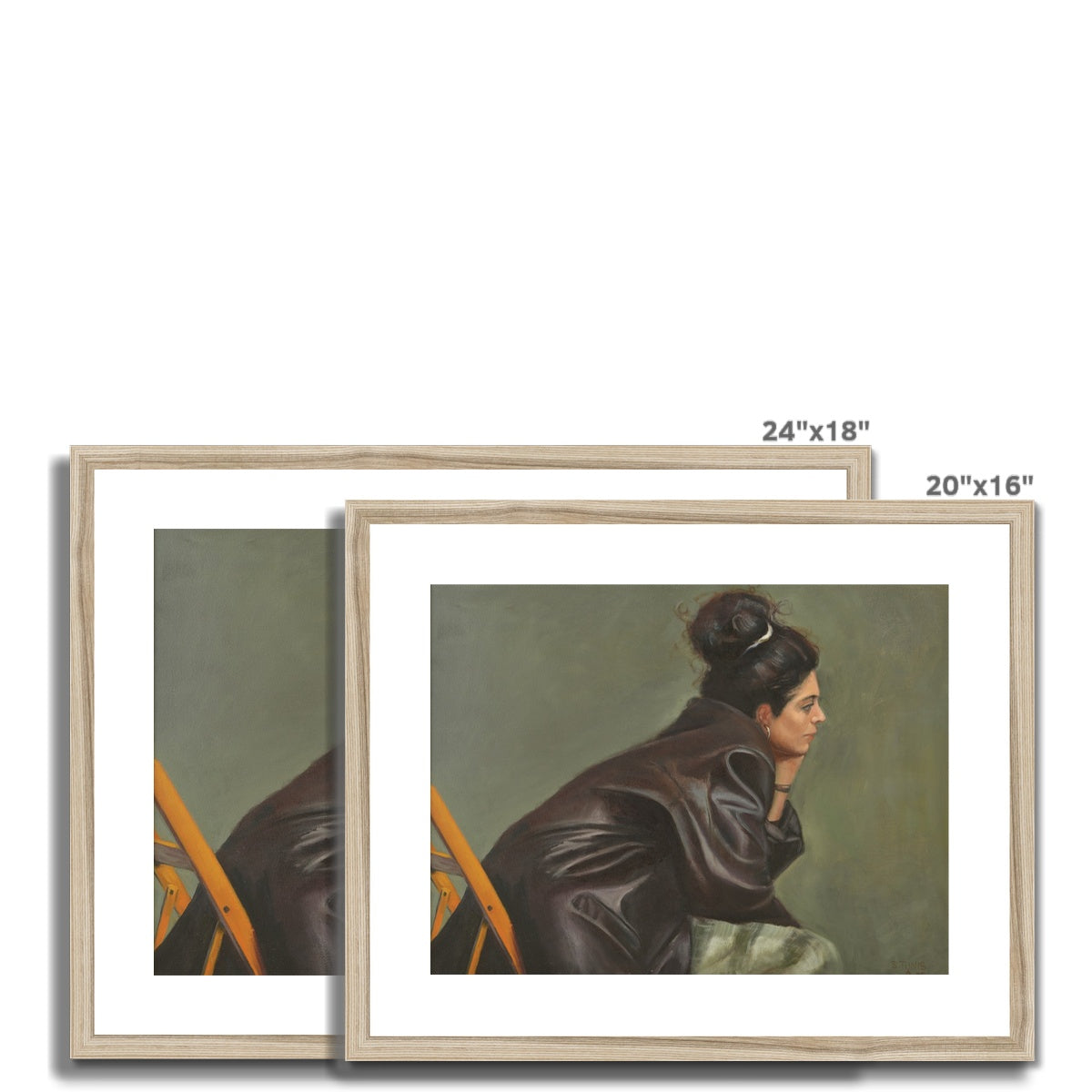 Woman in Brown Leather with Bun Framed & Mounted Print