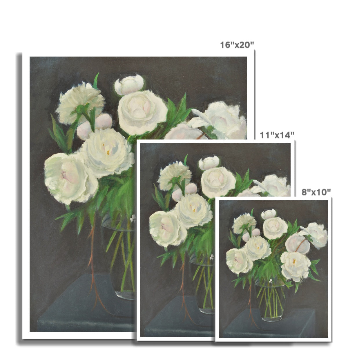 White Peonies in Glass Vase - Fine Art Print