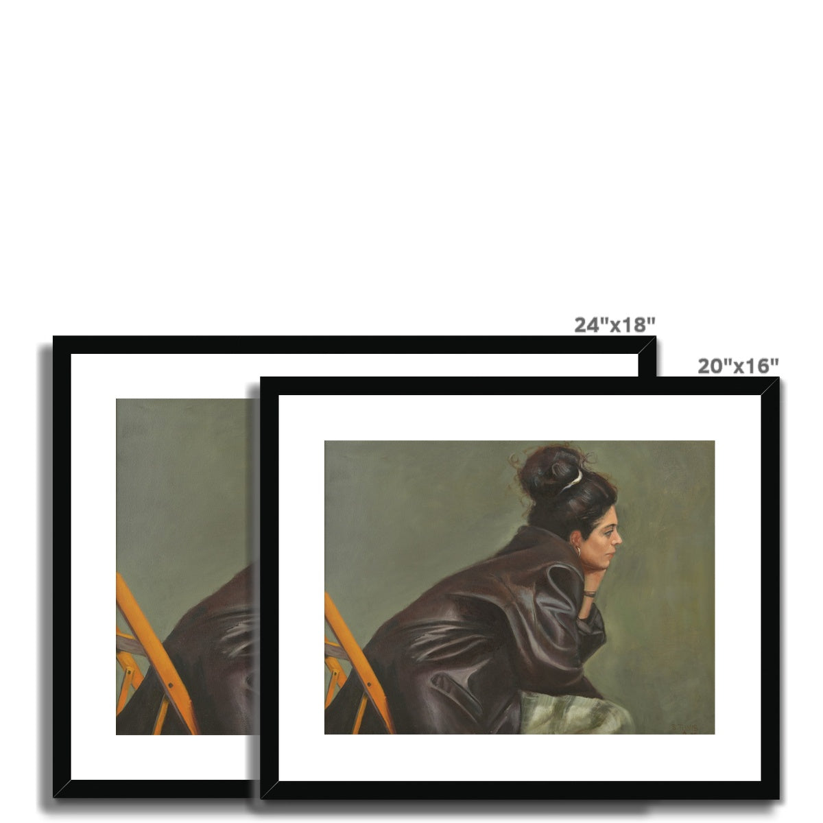 Woman in Brown Leather with Bun Framed & Mounted Print