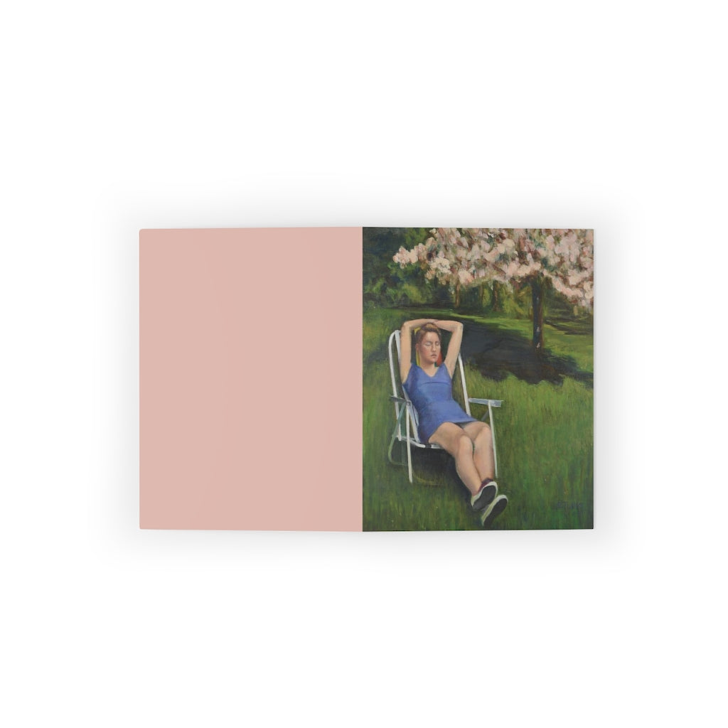 Woman on Lawn with Cherry Blossoms - Greeting cards (8 pcs)
