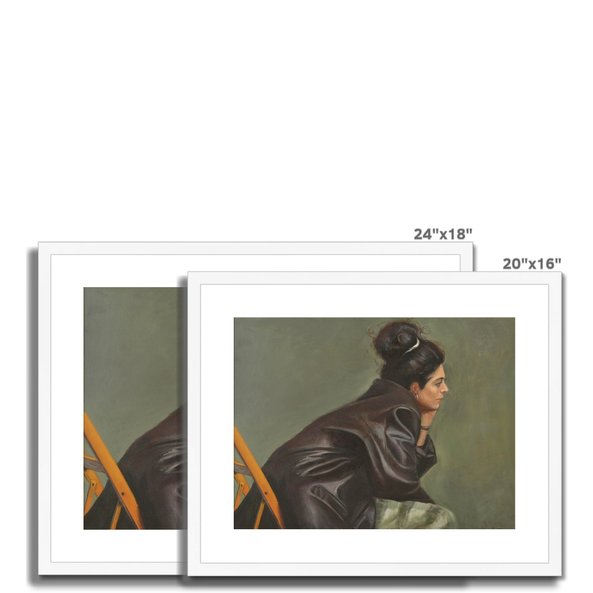 Woman in Brown Leather with Bun Framed & Mounted Print