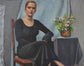 Woman In Charcoal With Flowers, Oil Painting