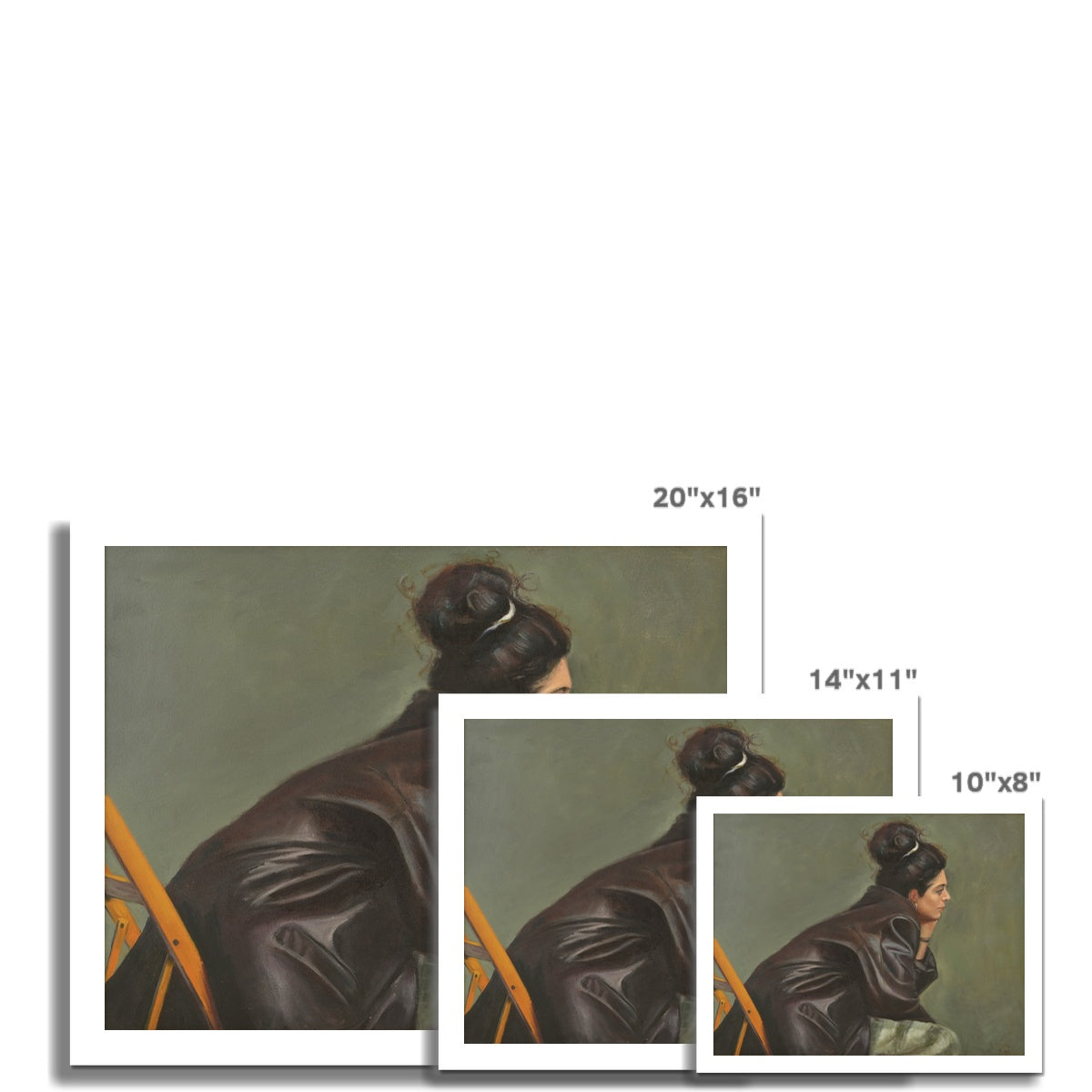Woman in Brown Leather with Bun Fine Art Print